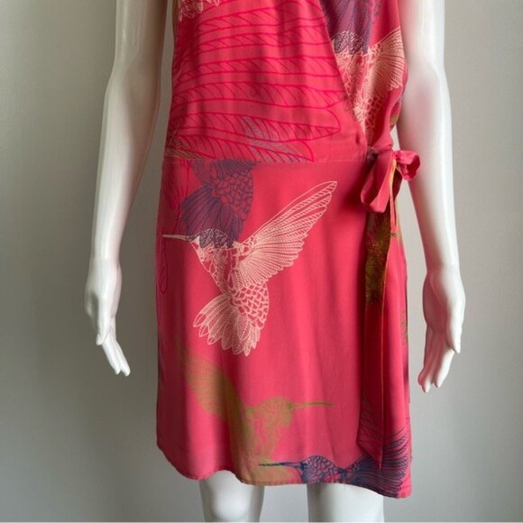 Tibi 100% Silk Wrap Pink Hummingbird Dress - 4 - Picture 5 of 8